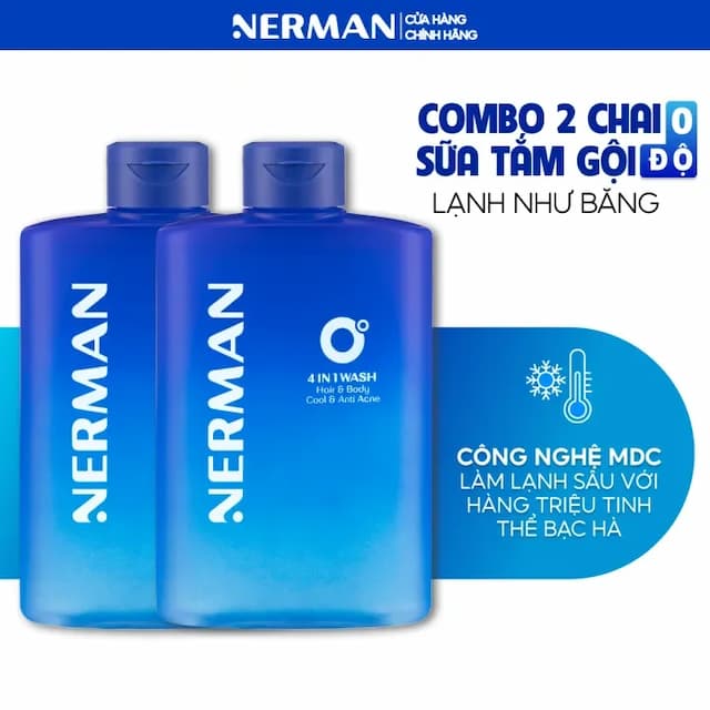 Sữa tắm gội MÁT LẠNH TOÀN THÂN CHỈ SAU 3S hương nước hoa cao cấp NERMAN 0 Độ 4in1 330ml