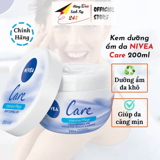 Kem dưỡng cấp ẩm da Nivea Care, dưỡng da phục hồi giúp căng mịn mềm mịn chống nẻ da <Hàng Đức>