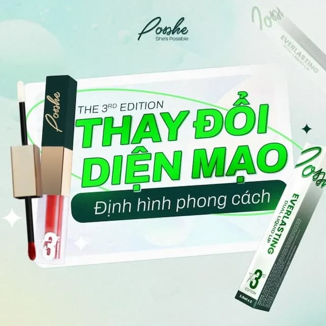 Son Kem 2 Đầu Posshe Siêu Lì Không Trôi - Mua 2 Cây Tặng Sáp Dưỡng Và Sáp Tẩy Trang Posshe Chính Hãng