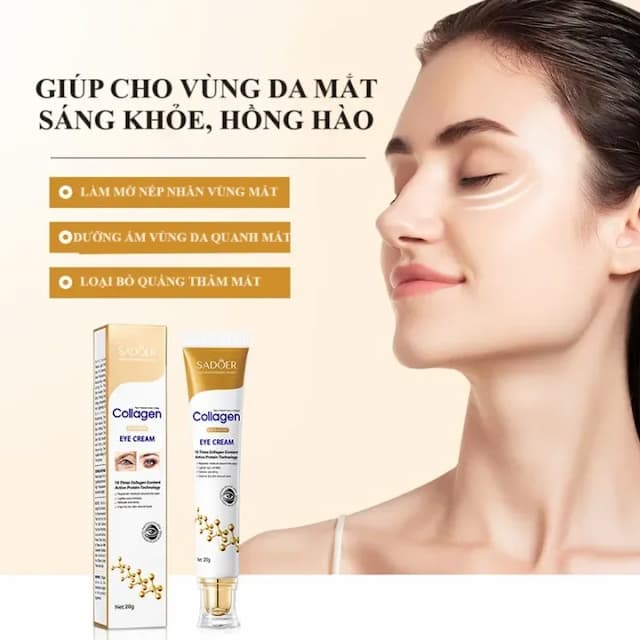 Kem Dưỡng Mắt Collagen SADOER, Giúp Giảm Thiểu Nếp Nhăn, Làm Mờ Quầng Thâm, Xóa Tan Bọng Mắt Giúp Cho Vùng Da Quanh Mắt Sáng Khỏe, Hồng Hào.